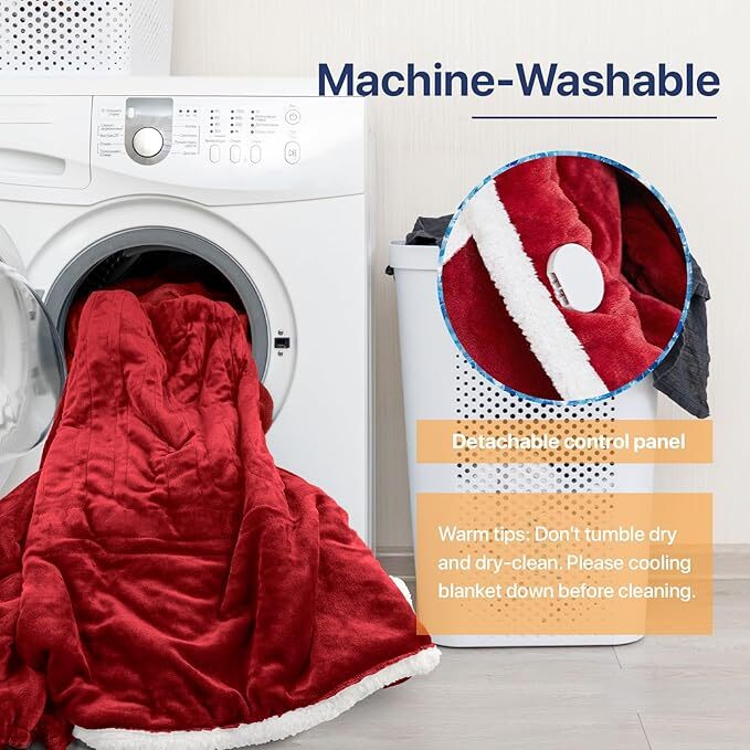 Electric Heated Wearable Blanket - Flannel & Sherpa,  6 Heating Levels & Timer, Wearable with Built-in Foot Pockets & Sleeves