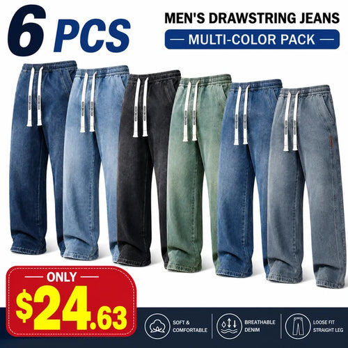 BEST SELLER I6PCS$24.63 I Men's StretchCotton Loose-FitDrawstring Jeans