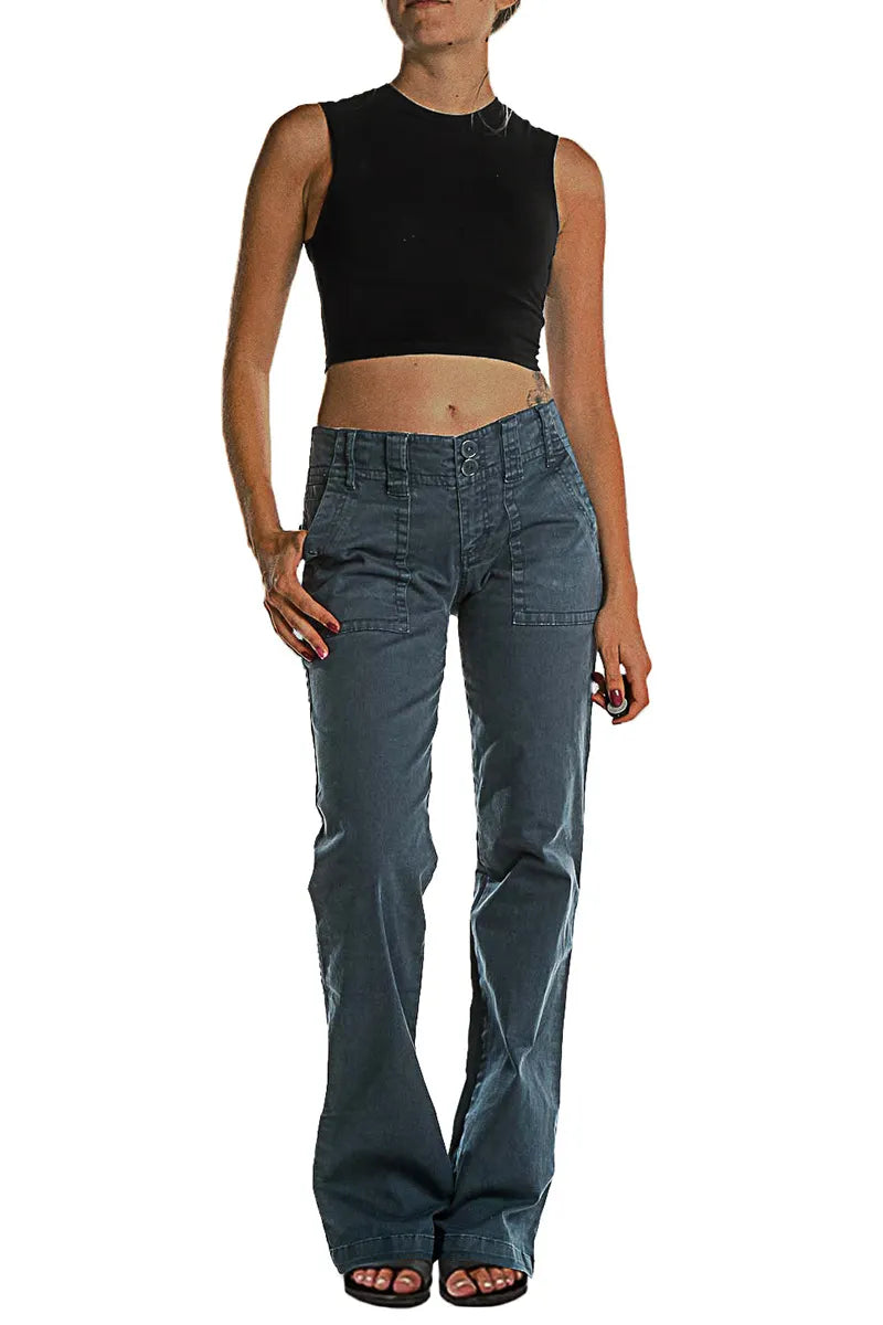Double Button Mid Waist Straight Leg Pants