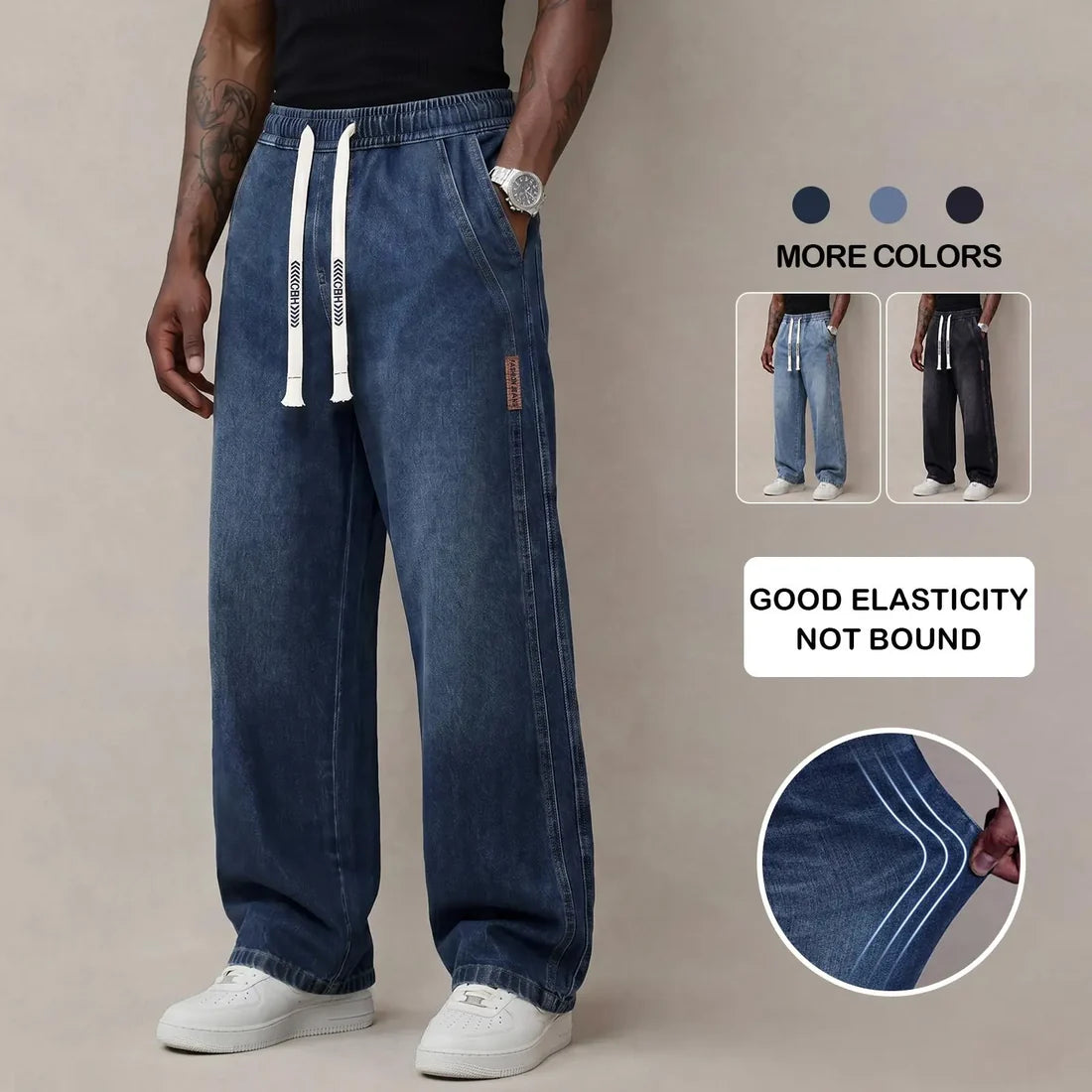 BEST SELLER I6PCS$24.63 I Men's StretchCotton Loose-FitDrawstring Jeans