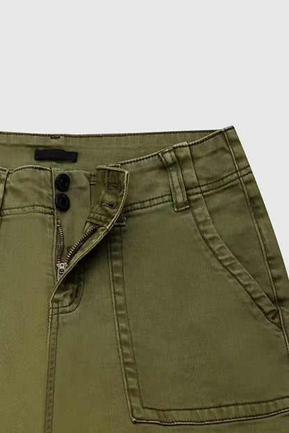 Double Button Mid Waist Straight Leg Pants