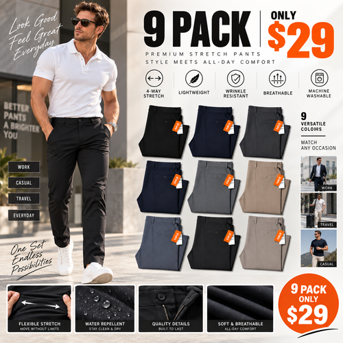 Men's No-Iron Stretch Dress Pants – Comfortable Golf & Business Trousers with Flexible Fit