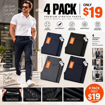 Men's No-Iron Stretch Dress Pants – Comfortable Golf & Business Trousers with Flexible Fit