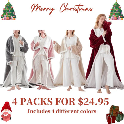 Electric Heated Wearable Blanket - Flannel & Sherpa,  6 Heating Levels & Timer, Wearable with Built-in Foot Pockets & Sleeves