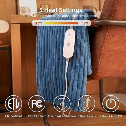 Electric Heated Wearable Blanket - Flannel & Sherpa,  6 Heating Levels & Timer, Wearable with Built-in Foot Pockets & Sleeves